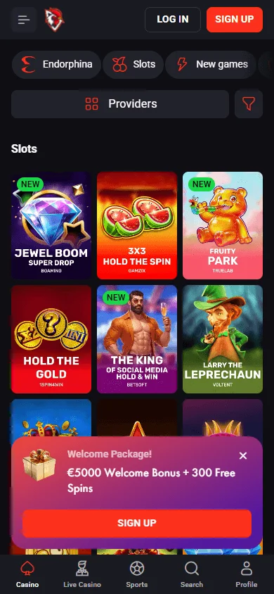 Rooster Bet Casino mobile games view
